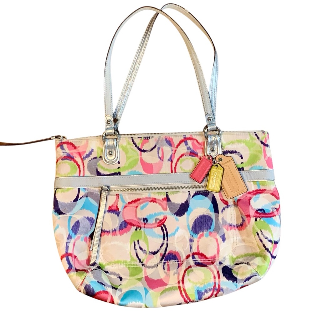Coach Poppy Ikat Signature C Multi / Silver Glam Tote / Shoulder Bag